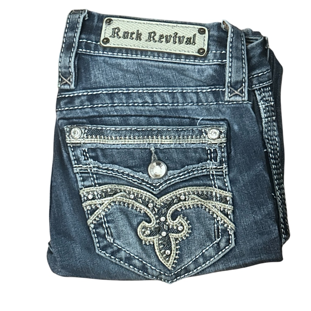 Rock Revival Capris Size 25 Dark Embroidered Studded Pockets Worn Once